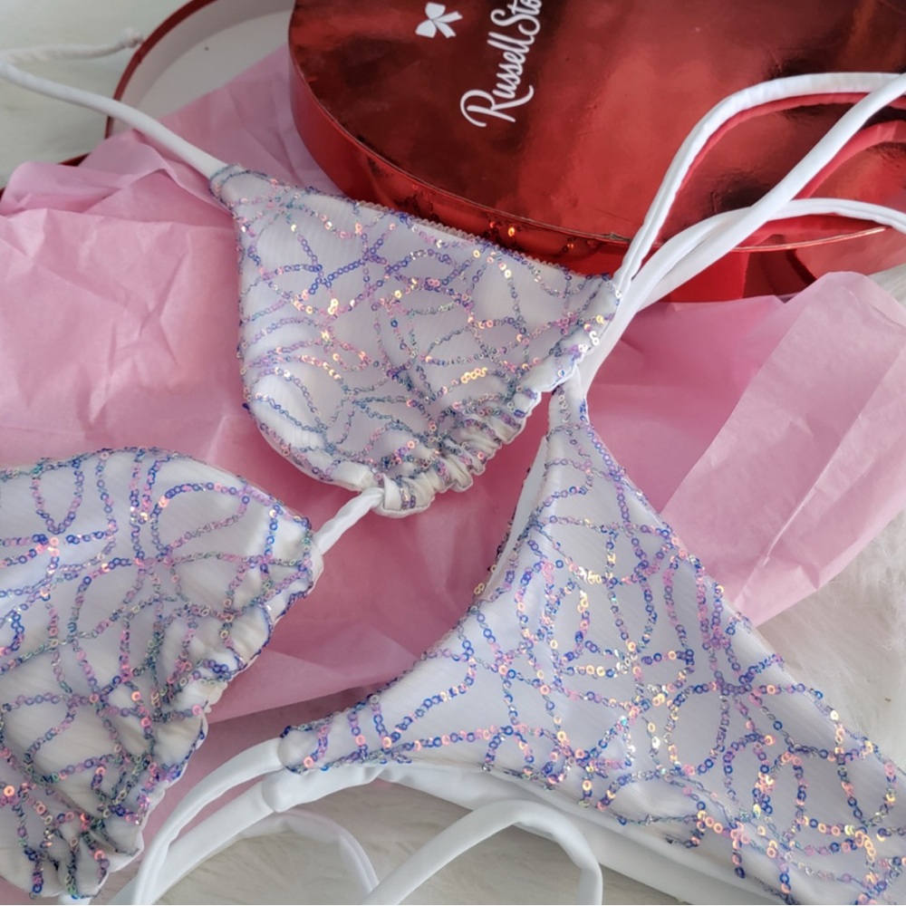 White and Purple Sequin Bikini Set